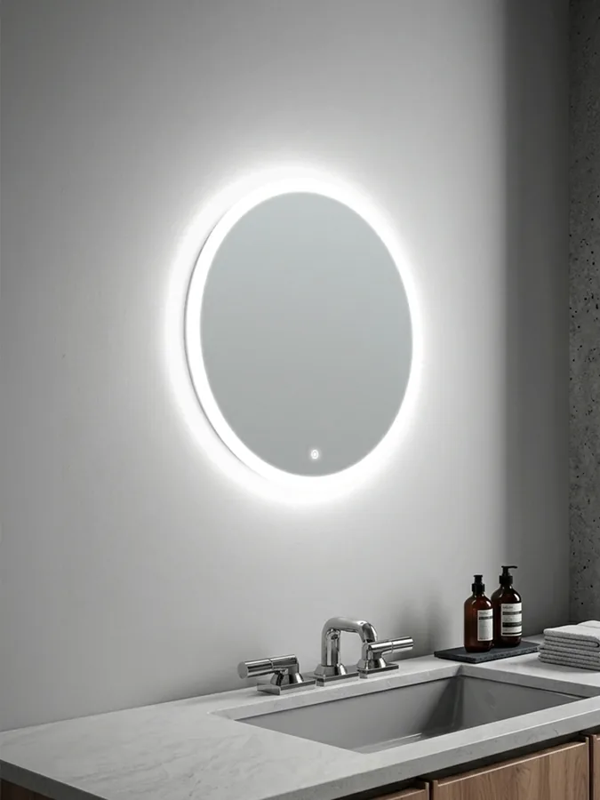 Зеркало ванной круглое 50 см LED-подсветка с матовым ободком