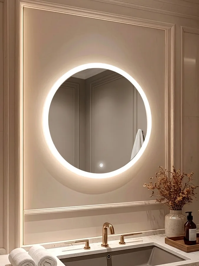 Зеркало ванной круглое 50 см LED-подсветка с матовым ободком