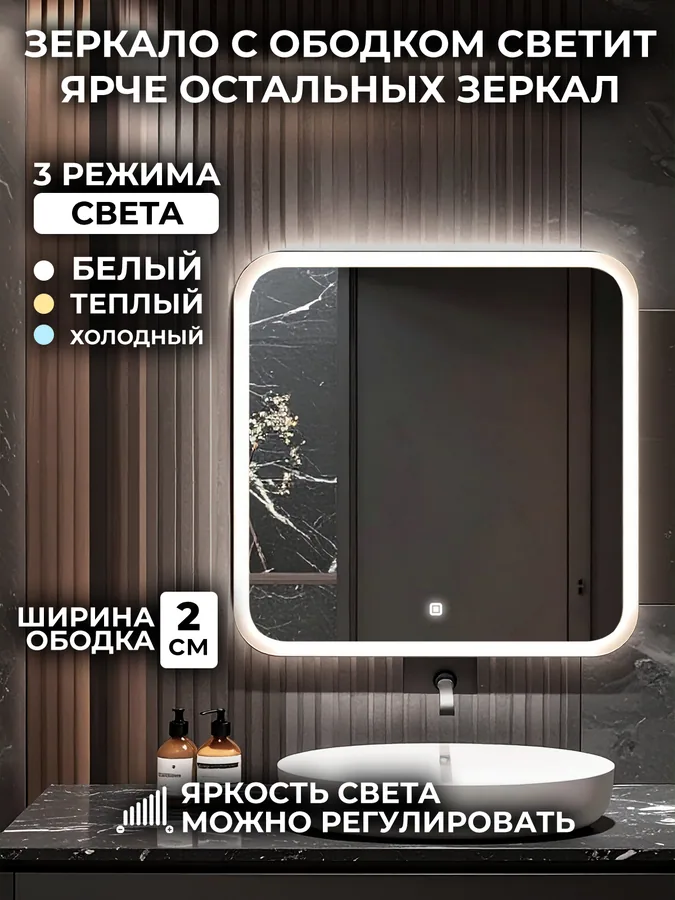 Зеркало ванной квадратное 50x50 см LED-подсветка