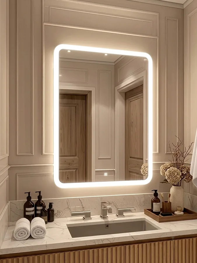 Зеркало ванной вертикальное 72x52 см LED-подсветка с матовым ободком