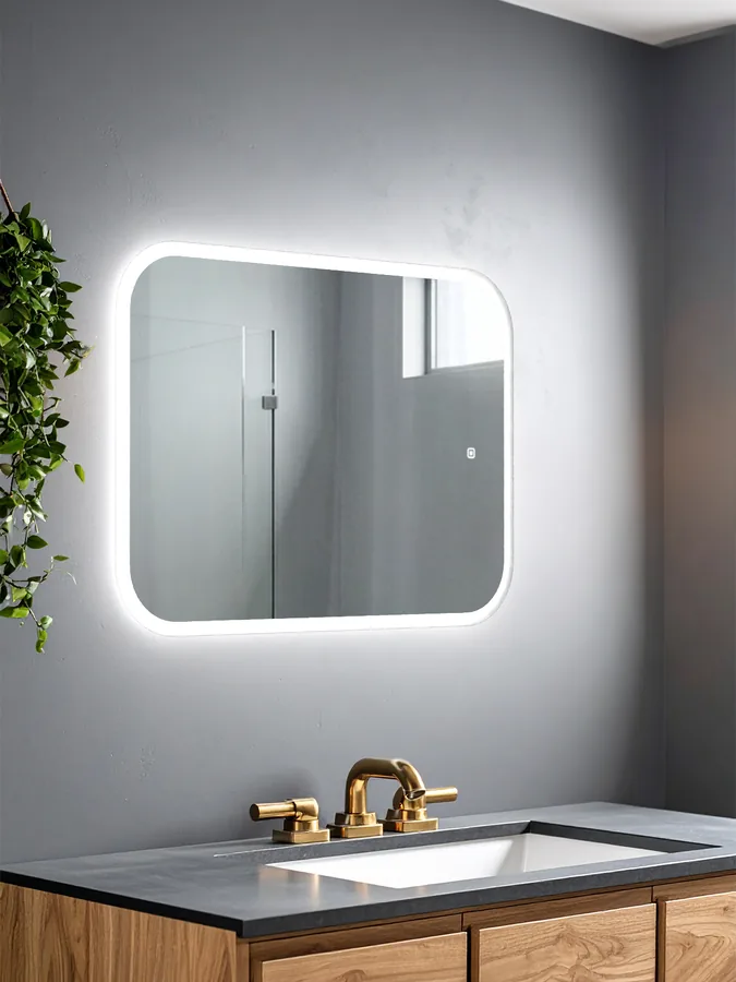 Зеркало ванной горизонтальное 75x55 см LED-подсветка с матовым ободком
