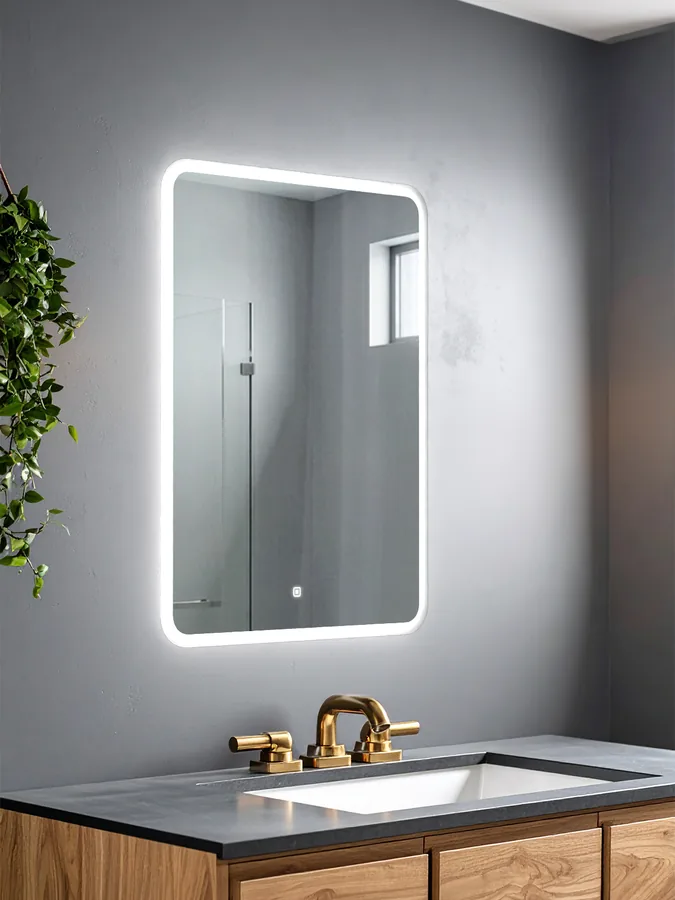 Зеркало ванной горизонтальное 55x75 см LED-подсветка с матовым ободком