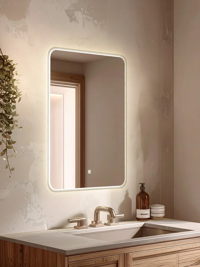Зеркало ванной горизонтальное 55x75 см LED-подсветка с матовым ободком
