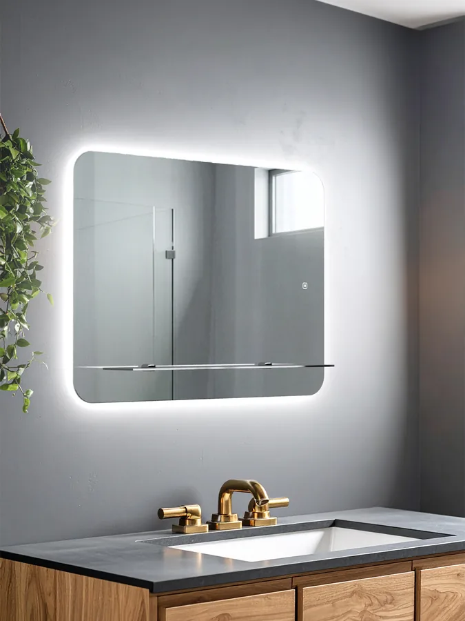 Зеркало ванной горизонтальное 75x55 см LED-подсветка + полка