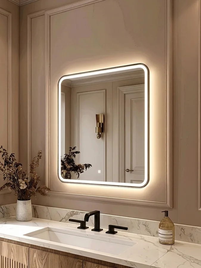 Зеркало ванной 60x60 см LED-подсветка с матовой окантовкой