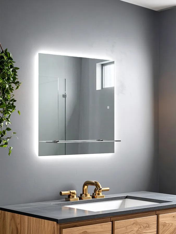 Зеркало ванной 60x60 см LED-подсветка + полка