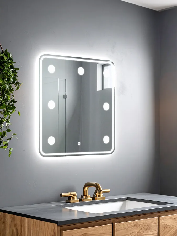 Зеркало ванной гримерное 60x60 см LED-подсветка + 6 светильников