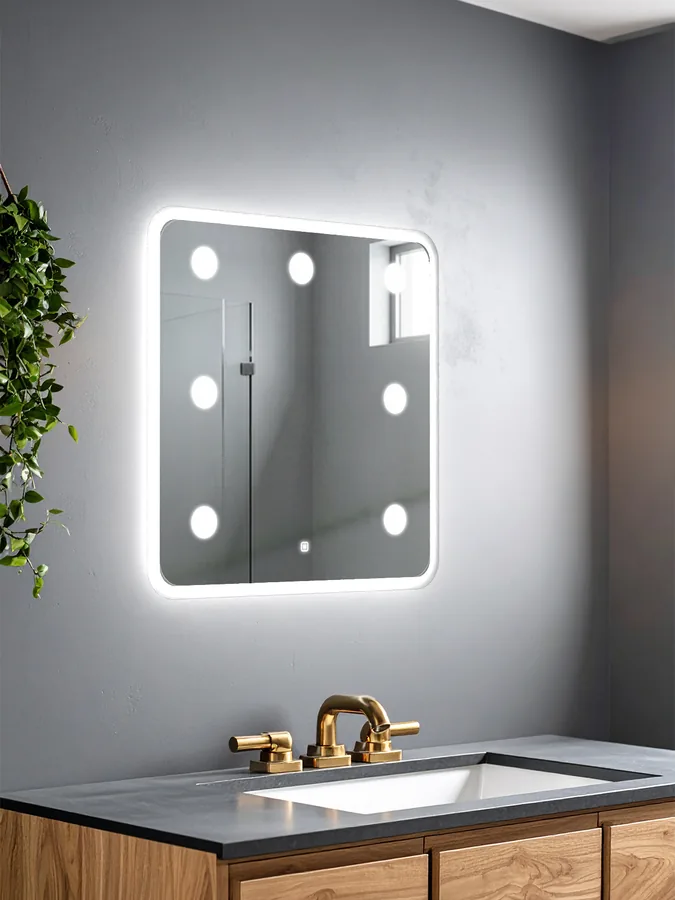 Зеркало ванной гримерное 60x60 см LED-подсветка + 7 светильников