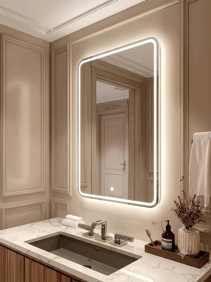 Зеркало ванной вертикальное 52x72 см LED-подсветка с матовым ободком
