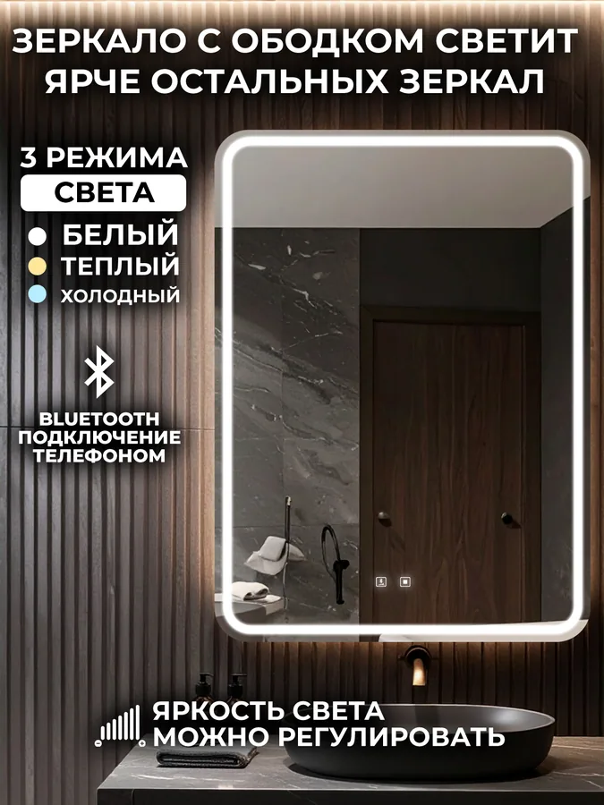 Зеркало ванной 52x72 см LED-подсветка + Bluetooth динамик