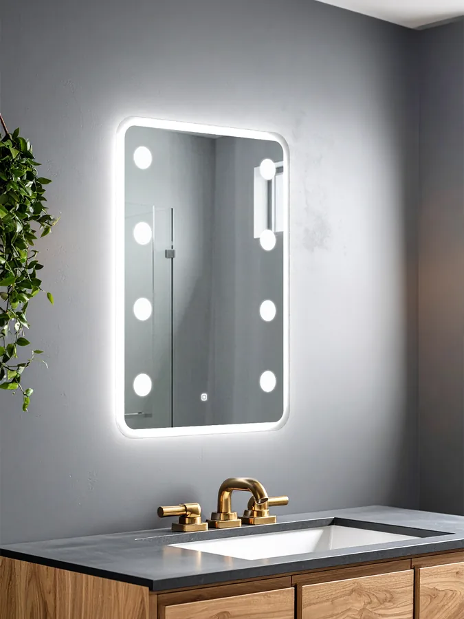 Зеркало ванной гримерное 52x72 см LED-подсветка + 8 светильников
